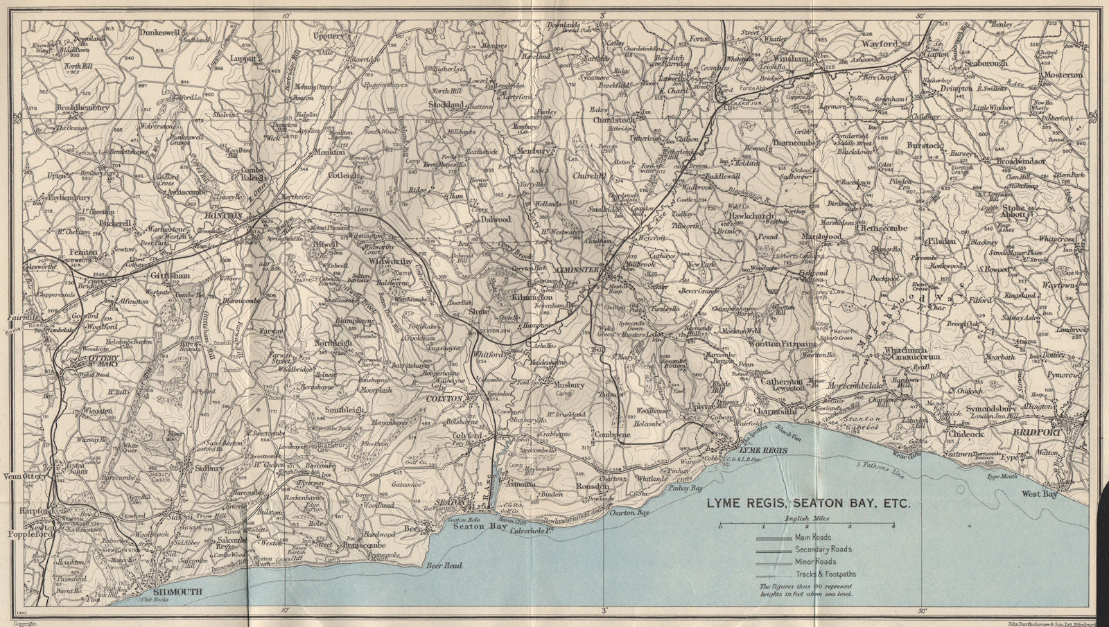 JURASSIC COAST Sidmouth Seaton Lyme Regis Bridport Dorset Devon c1962 old map
